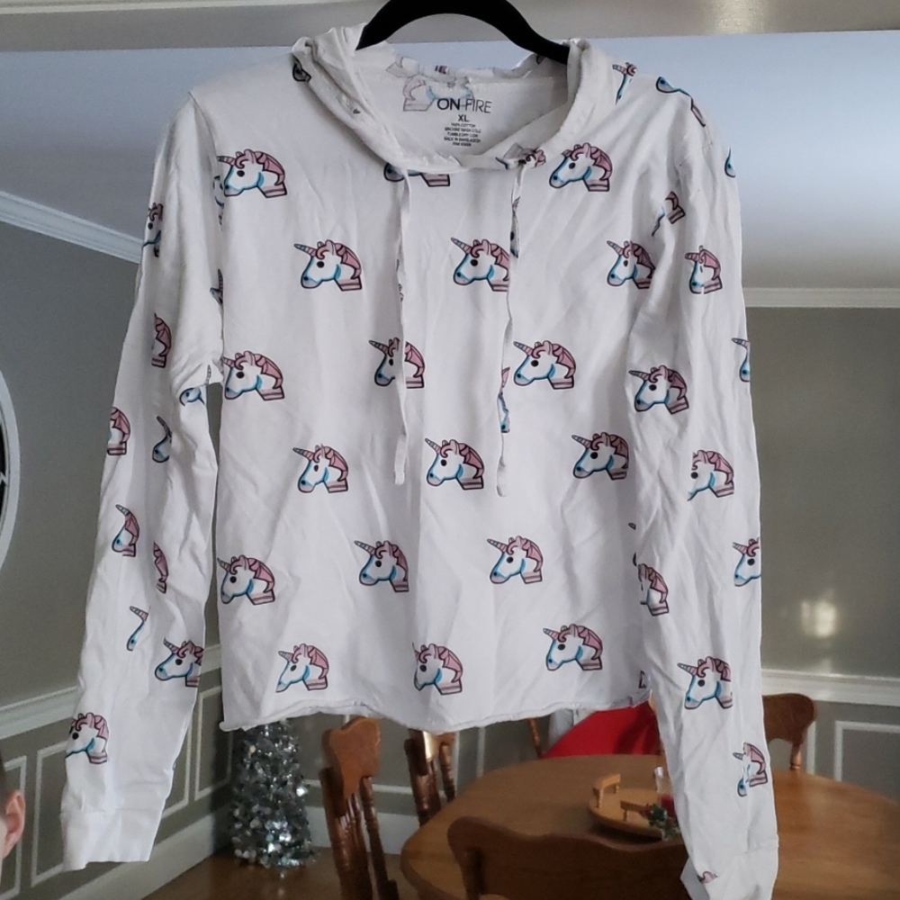 Unicorn crop top hoodie.